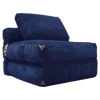 3-in-1 Convertible Corduroy Floor Sofa Bed with Side Pockets, Oversized Chaise Lounge for Bedrooms or Student Dorms, 87L x 86W x 40H cm, Blue(m-2)