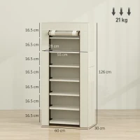 HOMCOM Pantofar cu 7 niveluri, pantofar îngust din oțel cu husă din material nețesut 2 buzunare pentru 14-21 de perechi bej(m-3)