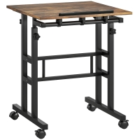 HOMCOM chreibtisch Höhenverstellbar Küchentisch mit Regal, Rollen, Computertisch Rustikal Braun 60 x 60 x 70,5-120 cm