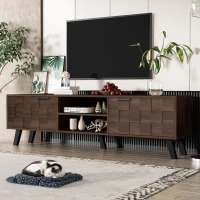 Spacious TV Cabinet with 2 Doors and 2 Open Shelves, Smooth TV Stand with Soft‑Closing Hinges, 160.5L x 35W x 45H cm, Wood(m-4)