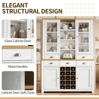 Kitchen Pantry Cabinet with Wine Rack and Adjustable Shelves, Glass-Door Buffet Sideboard with 5 Deep Drawers, 120L x 40W x 185H cm, White(m-5)