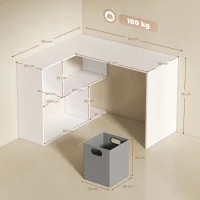 HOMCOM L Shaped Computer Desk, 110 x 100cm Reversible Corner Desk with Fabric Drawer and Storage Shelves, White(m-3)