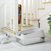 PawHut Katzentoilette Edelstahl Offene Katzenklo mit Schaufel hohem Rand für große Katzen bis 7 kg, 60,2 x 40,2 x 29,7 cm, Grau(m-9)