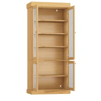 Modern Freestanding Display Cabinet with Height-Adjustable Shelves, LED Lighted Tall Showcase for Industrial Interiors, 80L x 40W x 180H cm, Natural(m-10)
