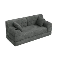 Corduroy Convertible Sofa Bed with Metal Frame and High-Density Foam, 2-Seater Sleeper Sofa with High Backrest, 168L x 80W x 81H cm, Dark Gray(m-10)