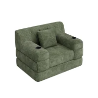 1-Seater Sleeper Sofa with Metal Frame and High-Density Foam, Single Convertible Chair Bed for Cosy Interiors, 107L x 80W x 81H cm, Green(m-10)