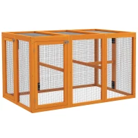 PawHut Hühnerstall für 1-3 Hühner, Holzrahmen, Stahldraht, erweiterbares Design, Holzsitzstangen, Orange(m-1)