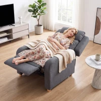HOMCOM Sillón Relax Reclinable Manual Tapizado en Lino Instalación Rápida Reposapiés Acolchado Grueso y Patas de Madera Gris(m-8)