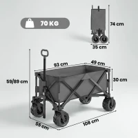 Outsunny Carro de Jardín Plegable Carga 70 kg con Ruedas Delanteras Giratorias 360° y Altura del Manillar Ajustable Gris Oscuro(m-3)