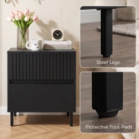 HOMCOM Bedside Cabinet, Bedside Table with 2 Drawers, Storage and Steel Legs for Bedroom, Living Room, Black(m-6)
