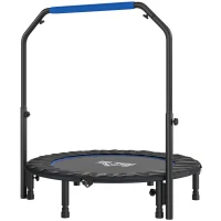 HOMCOM Cama Elástica Plegable Ø114 cm con Mango Ajustable Marco de Acero para Entrenamiento Piernas Cuerpo Azul y Negro(m-11)