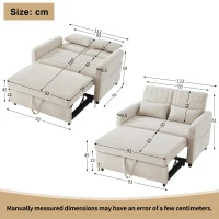 Adjustable Sofa Bed with 3-Level Backrest, Comfortable Couch for Small Apartments, Living Rooms, or Bedrooms, 112L x 169W x 59H cm, Beige(m-3)