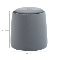 HOMCOM Pouf coffre rangement, pouf repose-pieds en tissu velours givré, couvercle réversible, Ø 44 x 47,5 cm, gris(m-3)