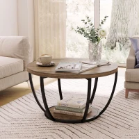 HOMCOM Mesa de Centro con 2 Niveles para Salón 80x80x43,8 cm Marrón y Negro(m-6)
