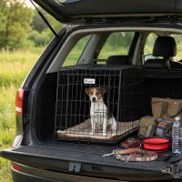 PawHut 30"(76 cm) Car Dog Crate Collapsible Slanted Travel Small Dog Cage with Tray & Handle 76L x 48W x 53H cm(m-2)