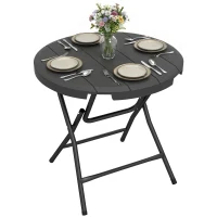 Outsunny Gartentisch, rund, klappbar, für 4 Personen, Holzoptik, Stahl+Kunststoff, dunkelgrau, 80 x 80 x 73 cm(m-12)