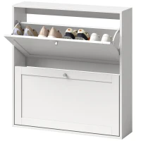 HOMCOM Armário de sapatos com 2 compartimentos basculantes, prateleiras ajustáveis, para até 8 pares de sapatos, Branco(m-7)