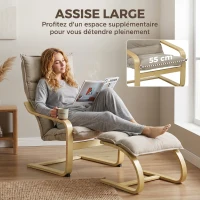 HOMCOM Fauteuil de Salon avec Repose-Pied, Fauteuil d'Appoint en Lin, Assise Large, Dossier Haut, Bascule Douce, Beige(m-5)