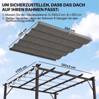 Outsunny Ersatzdach für 3 x 3 m Pergola, einziehbar, mit Regenabflusslöchern, wetterfest, Polyester, 250 x 255 cm Hellgrau(m-4)