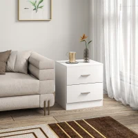 HOMCOM Mesilla de Noche con 2 Cajones Mesita Auxiliar para Salón Dormitorio Carga 30 kg 45x39,5x49 cm Blanco(m-10)