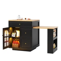 Extendable Bar Table with Arched Tempered Glass Doors, Space-Saving Dining Table for Kitchen or Living Space, 195.5L x 70W x 93.5H cm, Black(m-13)