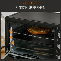 HOMCOM Minibackofen, 21 L Toasterofen mit 1 Drahtgestell und 1 Backblech, 3 Kochmodi, 100 °C-230 °C, Edelstahl, Glas, Schwarz(m-5)