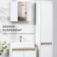 kleankin Dulap cu oglinda de baie din placi aglomerate si sticla, cu 4 rafturi reglabile si design de perete, 48x15x45 cm, alb(m-4)
