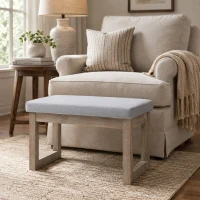 HOMCOM Fußbank im Skandi-Design, Sitzhocker, Fußhocker, 68 cm x 38 cm x 42 cm, Grau + Natur(m-8)