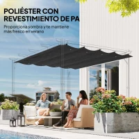 Outsunny Techo de Repuesto Retráctil 3x2,5 m para Marco de 2,85x2 m Toldo de Tela Solo para Cenador Jardín con 8 Orificios Gris Oscuro(m-5)