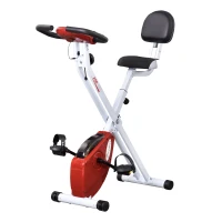HOMCOM Vélo d'Appartement Pliable Magnétique Cardio-training - Sport Maison avec 8 Niveaux de Résistance et Roulettes - Silencieux Home Trainer avec Capteur de Pouls pour Fitness Homme et Femme, Rouge(m-11)
