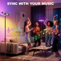 HOMCOM Uplighter Floor Lamp with Tuya App and Music Sync, Standing Lamp with Adjustable Head for Living Room Bedroom, Black(m-6)