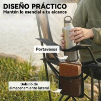 Outsunny Conjunto de 2 Sillas Plegables Camping Reclinables con Reposapiés Desmontable Reposacabezas Portavasos y Bolsa Negro(m-8)