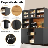 Tall Multi‑Purpose Storage Cabinet with App‑Controlled LED Lighting, Retro-Style Kitchen Hutch for Kitchen or Living Spaces, 140L x 40W x 185H cm, Black(m-4)