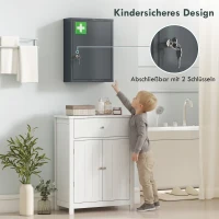 kleankin Medizinschrank zur Wandmontage mit Schloss, 3-stufiger Stahl-Wandschrank, 40 x 15 x 53,5 cm, Kohlegrau(m-4)