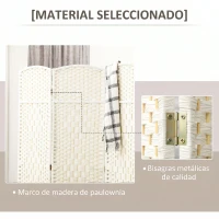 HOMCOM Separador de Ambientes de 3 Paneles Biombo Plegable 135x180 cm Pantalla de Privacidad de Polipropileno Blanco(m-6)