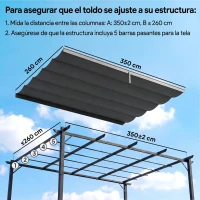 Outsunny Cubierta para Techo Retráctil de 3,5x2,6 m para Pérgola 4x3 Tela de Repuesto con 10 Orificios de Drenaje Gris Oscuro(m-4)