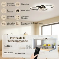 HOMCOM Ventilateur de plafond avec lumière et télécommande, plafonnier ventilateur 77 cm avec 6 vitesses, noir(m-8)