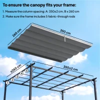Outsunny Retractable Pergola Cover, 3.5 x 2.6 m Replacement Canopy Fabric for 4 x 3 m Frame, Roof Top Only, Light Grey(m-4)