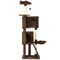PawHut Árbol Rascador para Gatos 160 cm con Plataformas Cama 2 Cuevas Hamaca Escalera Postes de Sisal Marrón(m-11)