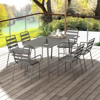 Outsunny Salon de jardin ensemble salle à manger de jardin 7 pièces avec 1 table et 6 chaises empilables en acier gris foncé(m-10)