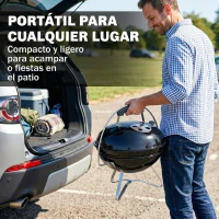 Outsunny Barbacoa de Carbón Portátil Barbacoa de Carbón Redonda Tapa con Soporte Rejilla Ventilación Ajustable Ø41x44 cm Negro(m-8)