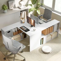HOMCOM L Shaped Computer Desk, 110 x 100cm Reversible Corner Desk with Fabric Drawer and Storage Shelves, White(m-7)