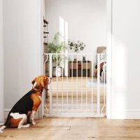PawHut Barrera de Seguridad para Perros 75-85 cm para Puertas y Escaleras Apertura en Dos Sentidos Doble Bloqueo Blanco(m-9)