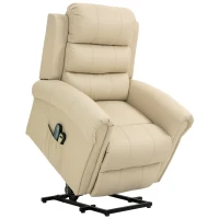 HOMCOM Sillón Relax Reclinable Eléctrico Levanta Personas con Masaje Vibratorio y Calor Control Remoto Crema(m-1)