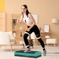 SPORTNOW Step de Aeróbic Step para Fitness Antideslizante Altura Regulable 3 Niveles 77x36x20,5cm Verde y Negro(m-10)