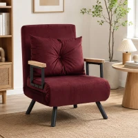 HOMCOM Poltrona Letto Imbottita 3 in 1 con Schienale Reclinabile in 5 Posizioni e Cuscino, 63x73x81 cm, Rosso Vino(m-8)