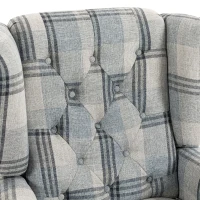 HOMCOM Faux Linen Armchair with Thick Spring Cushion, Wingback Accent Chair with High Back, Solid Wood Legs, Mixed Plaid(m-12)