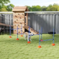 PawHut 4-teiliges Hunde-Agility-Set mit 4 Hürden und Tragetasche für das Sprungtraining, Blau(m-10)
