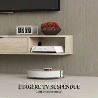 HOMCOM Meuble TV suspendu, meuble télé pour téléviseur jusqu'à 50 pouces, tiroir rabattable 2 étagères 120x24x16cm bois naturel(m-4)