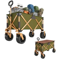 Outsunny Bollerwagen, klappbar, mit Klapptisch, Stahlrahmen, höhenverstellbarer Griff, Grün, 108 x 55 x 93 cm(m-12)